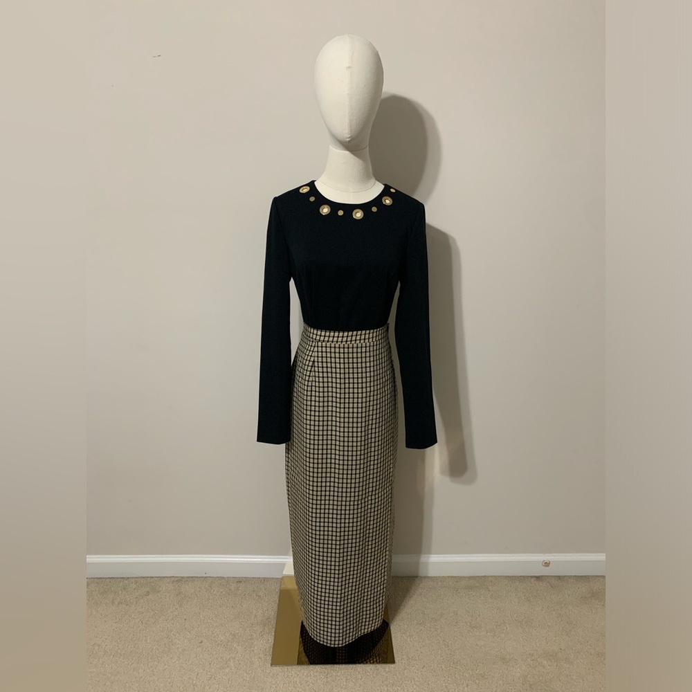 Black and Tan Plaid Wrap-Around Skirt